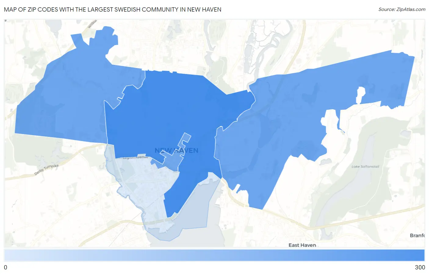 Zip Codes with the Largest Swedish Community in New Haven Map
