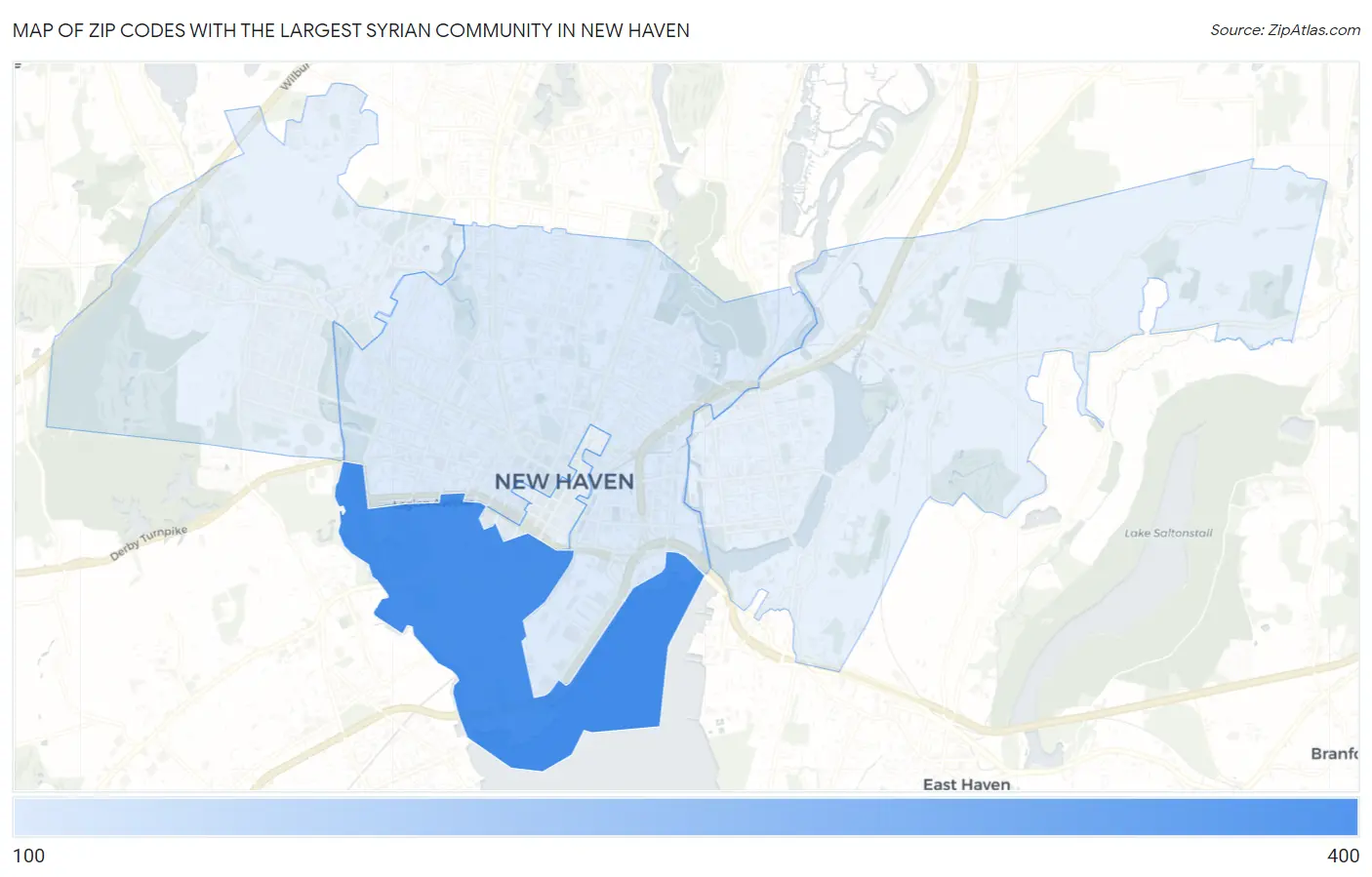 Zip Codes with the Largest Syrian Community in New Haven Map