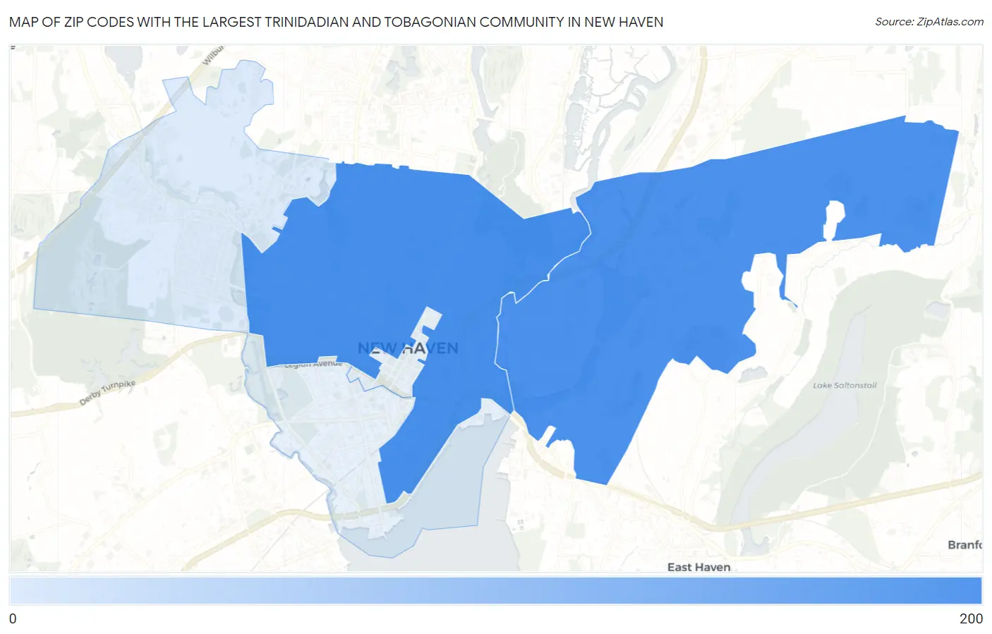Zip Codes with the Largest Trinidadian and Tobagonian Community in New Haven Map