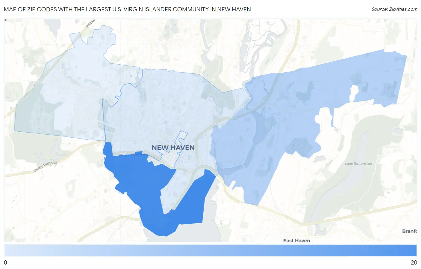 Zip Codes with the Largest U.S. Virgin Islander Community in New Haven Map