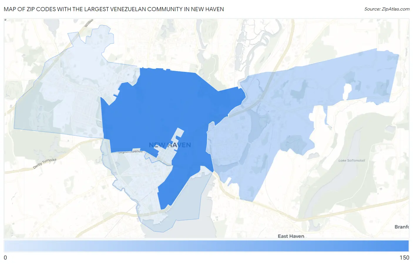 Zip Codes with the Largest Venezuelan Community in New Haven Map