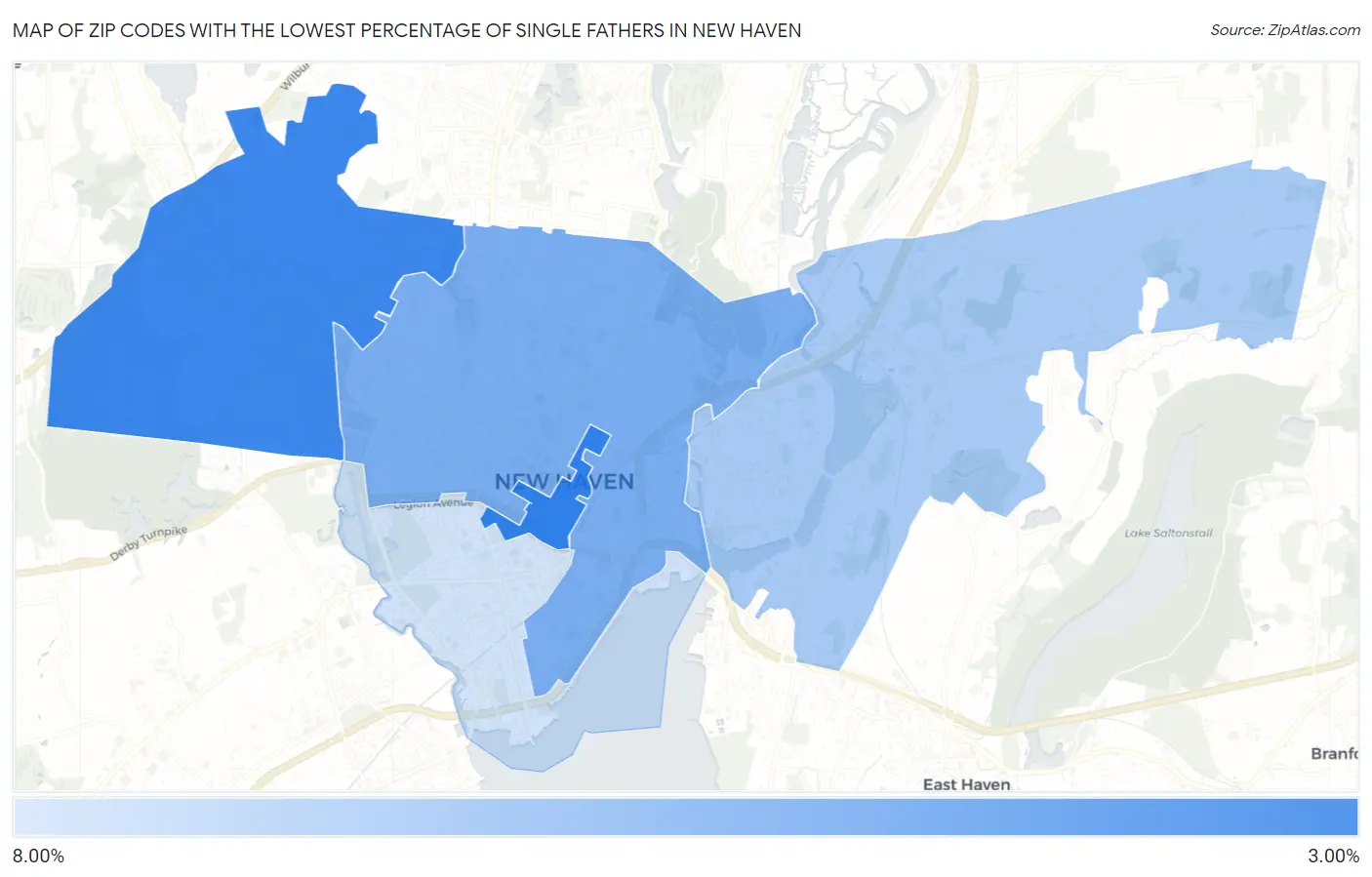Zip Codes with the Lowest Percentage of Single Fathers in New Haven Map