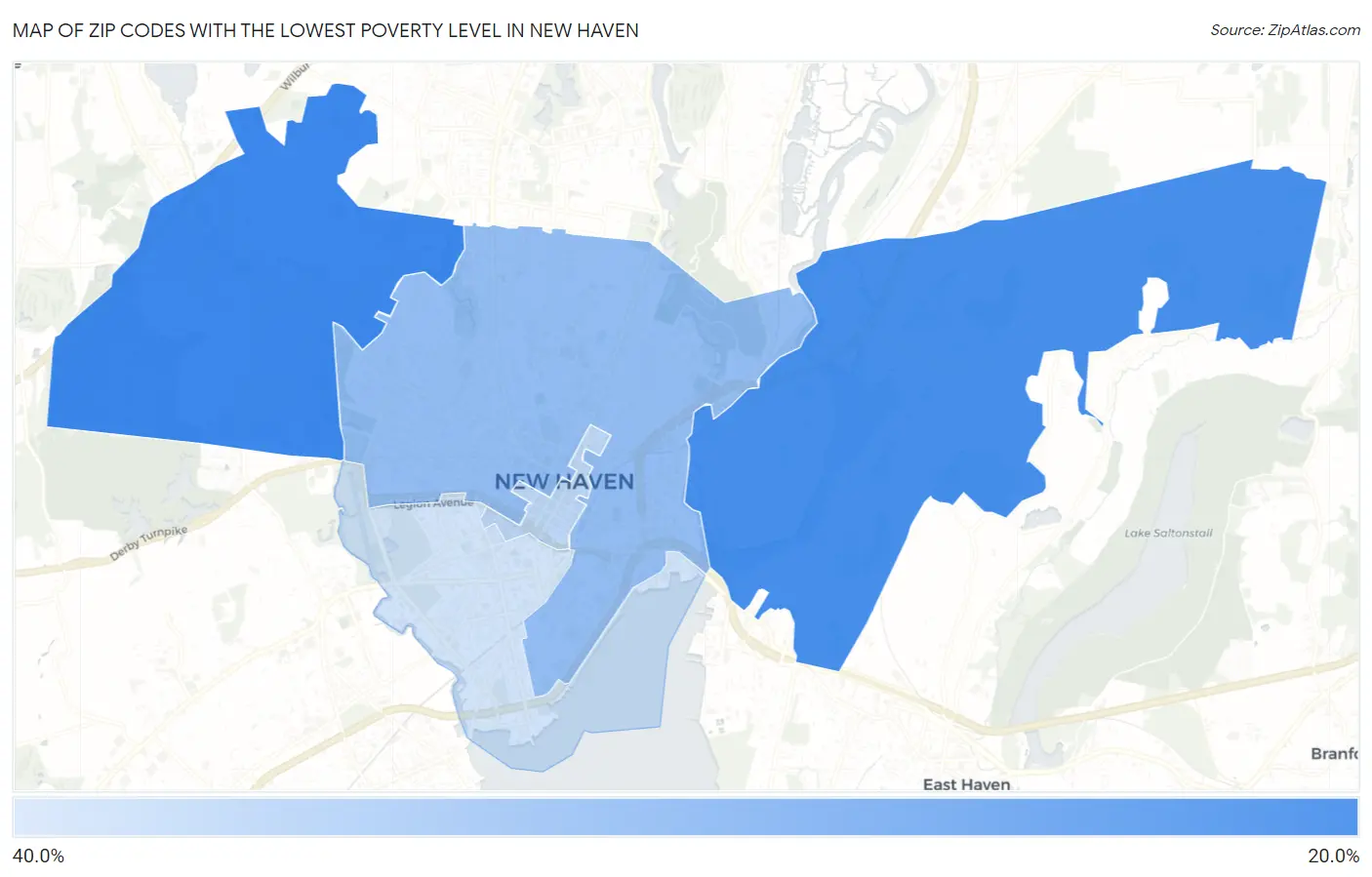 Zip Codes with the Lowest Poverty Level in New Haven Map