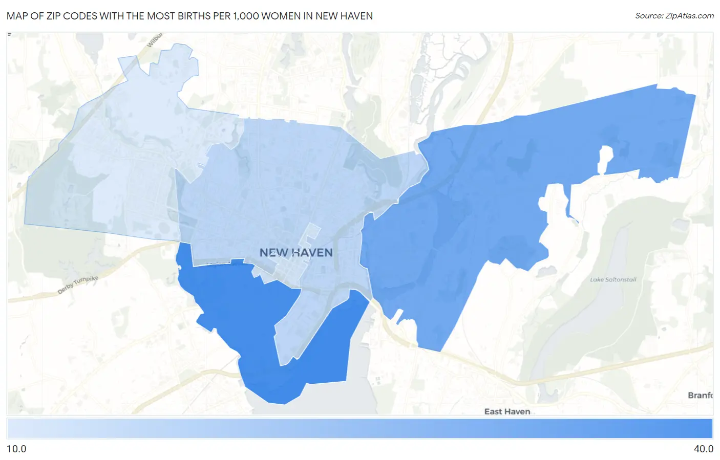 Zip Codes with the Most Births per 1,000 Women in New Haven Map