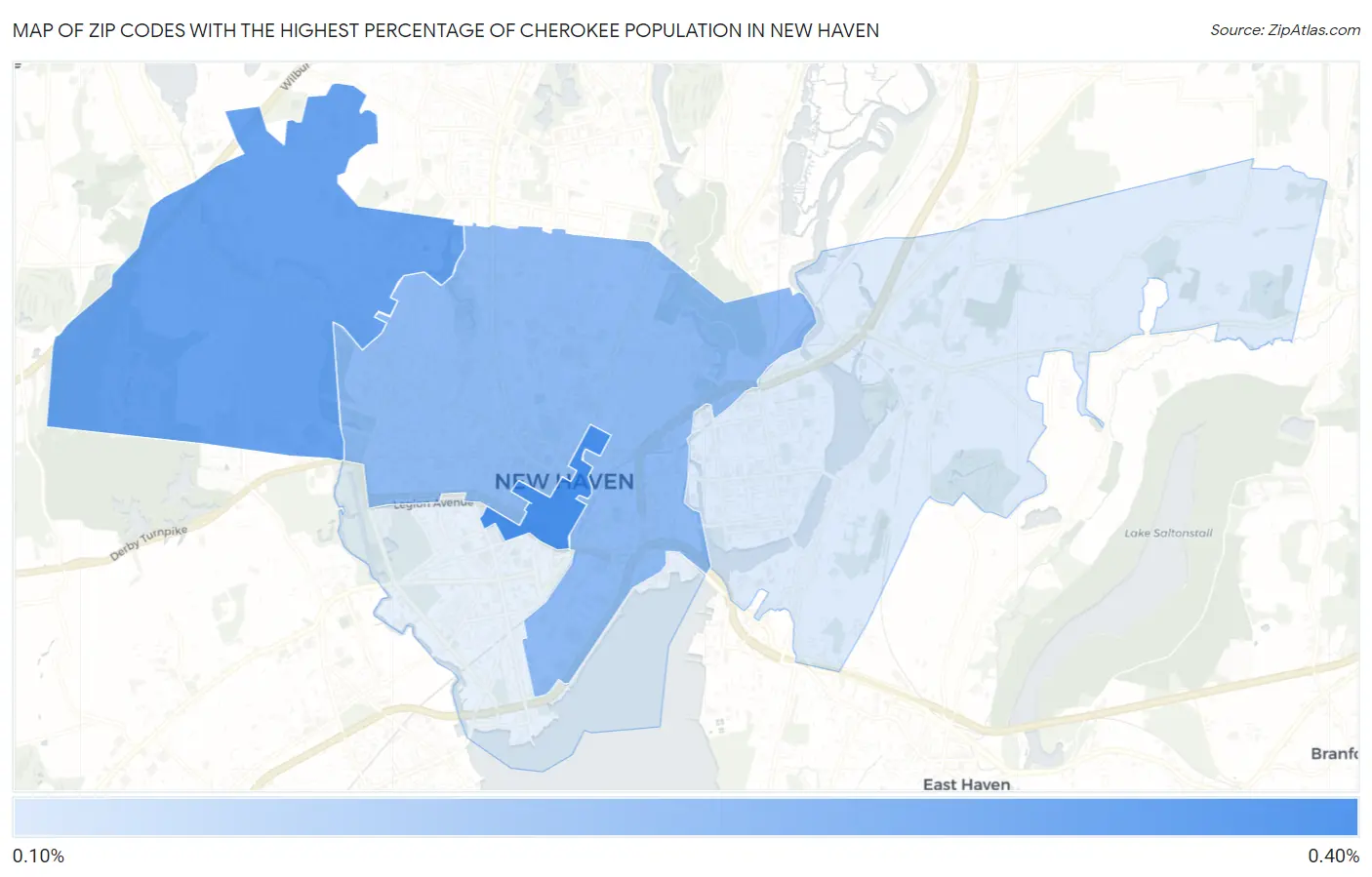 Zip Codes with the Highest Percentage of Cherokee Population in New Haven Map