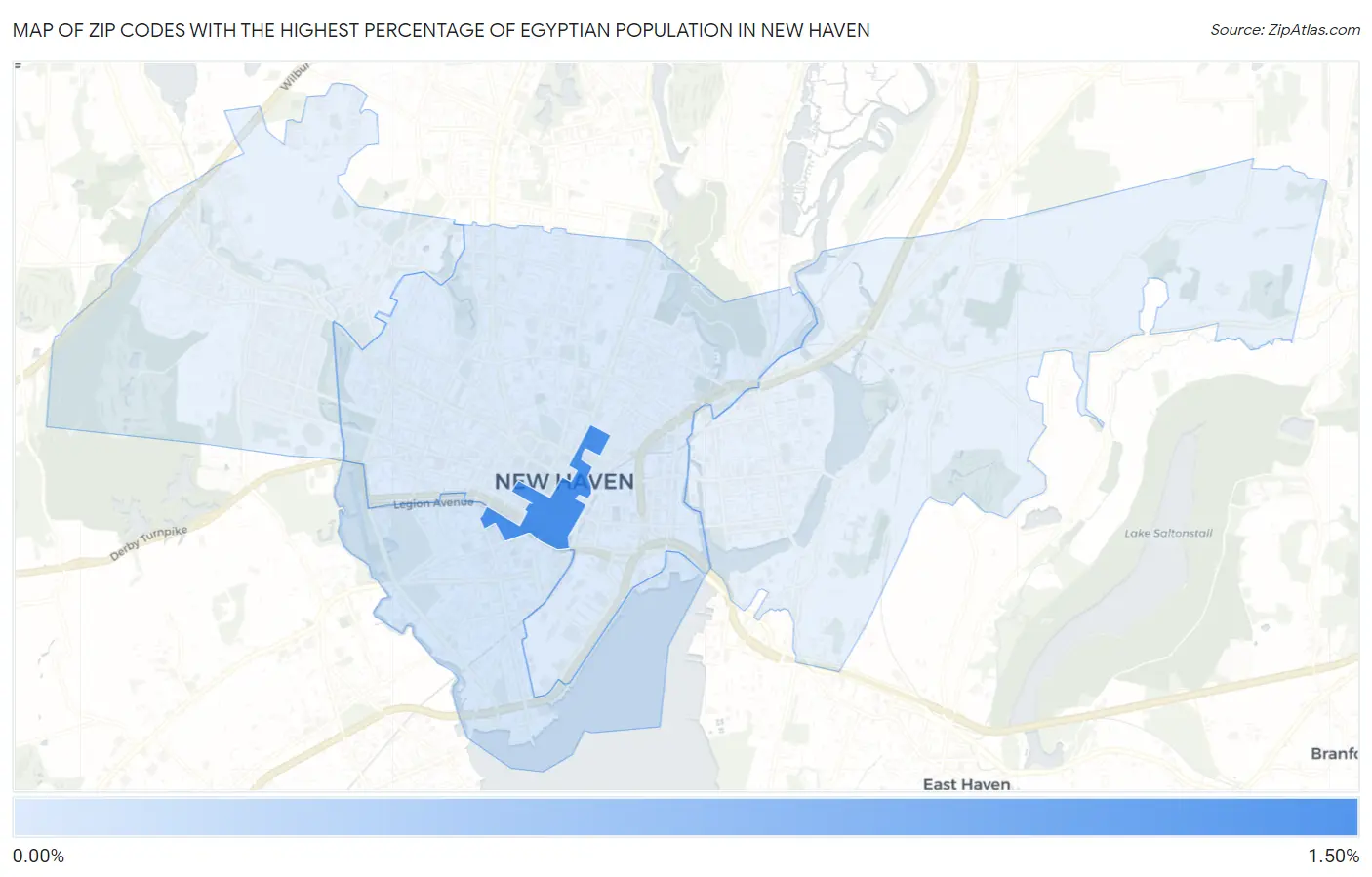 Zip Codes with the Highest Percentage of Egyptian Population in New Haven Map