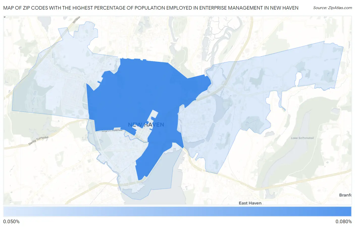 Zip Codes with the Highest Percentage of Population Employed in Enterprise Management in New Haven Map