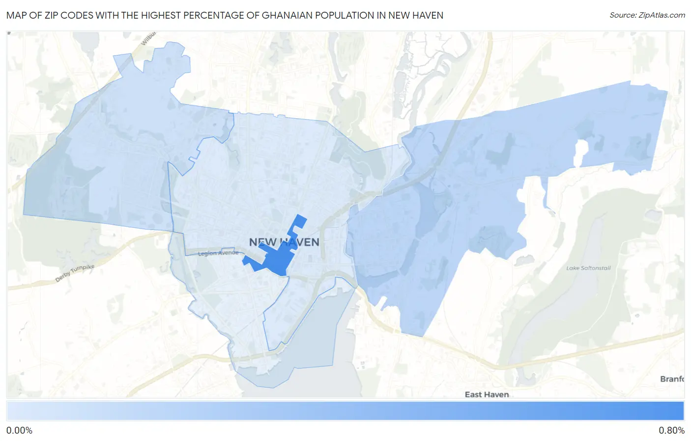 Zip Codes with the Highest Percentage of Ghanaian Population in New Haven Map
