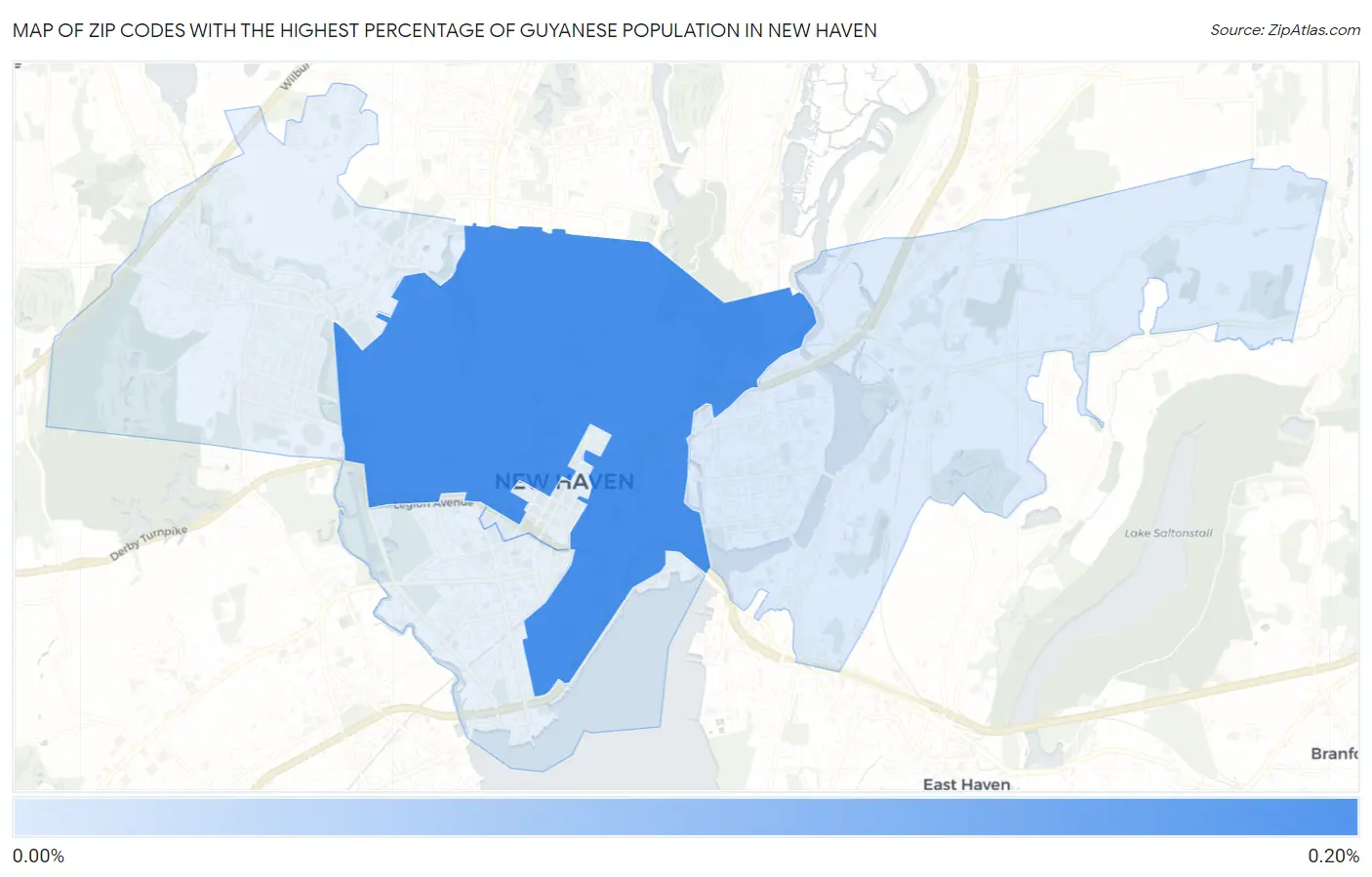 Zip Codes with the Highest Percentage of Guyanese Population in New Haven Map