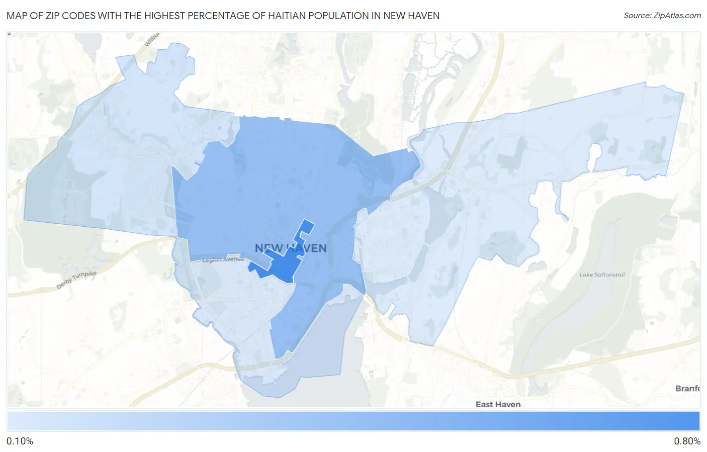 Zip Codes with the Highest Percentage of Haitian Population in New Haven Map