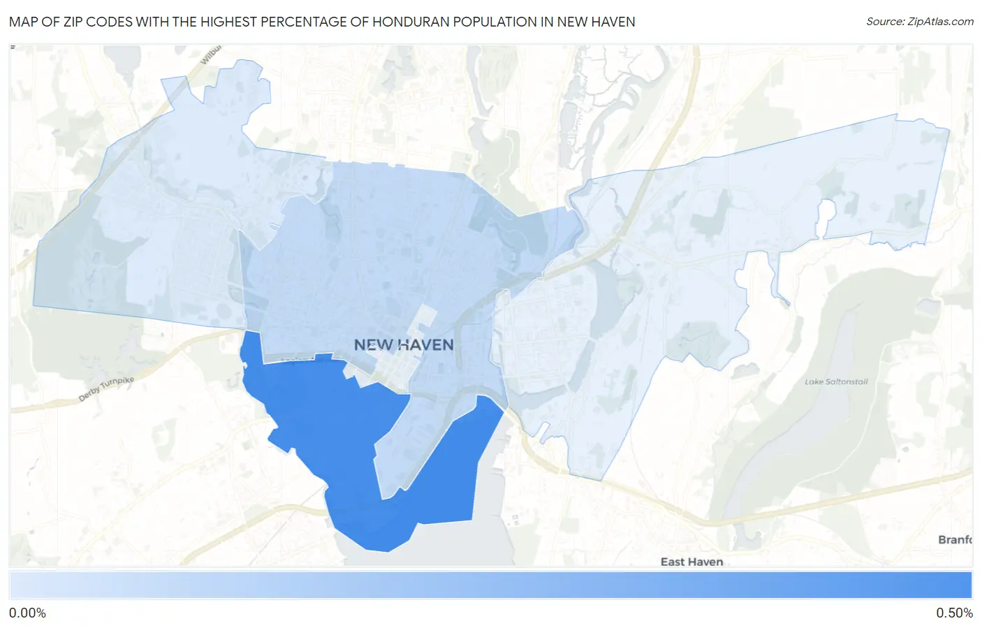 Zip Codes with the Highest Percentage of Honduran Population in New Haven Map