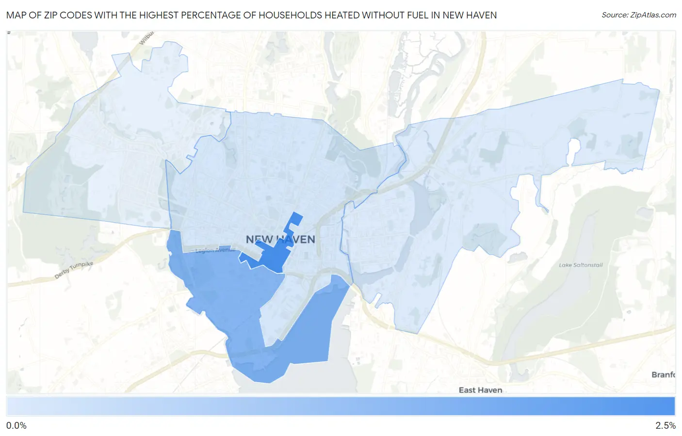 Zip Codes with the Highest Percentage of Households Heated without Fuel in New Haven Map