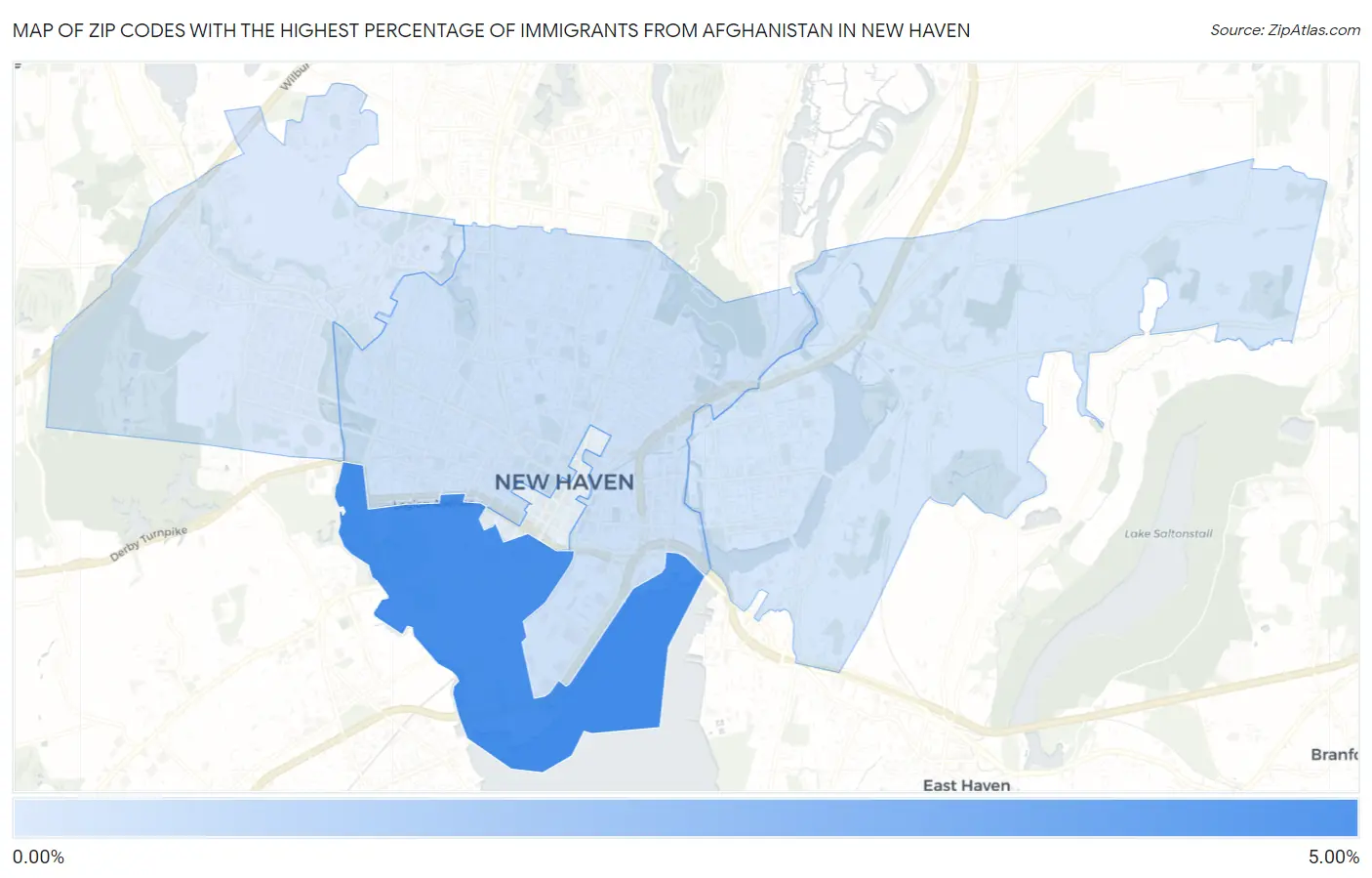 Zip Codes with the Highest Percentage of Immigrants from Afghanistan in New Haven Map