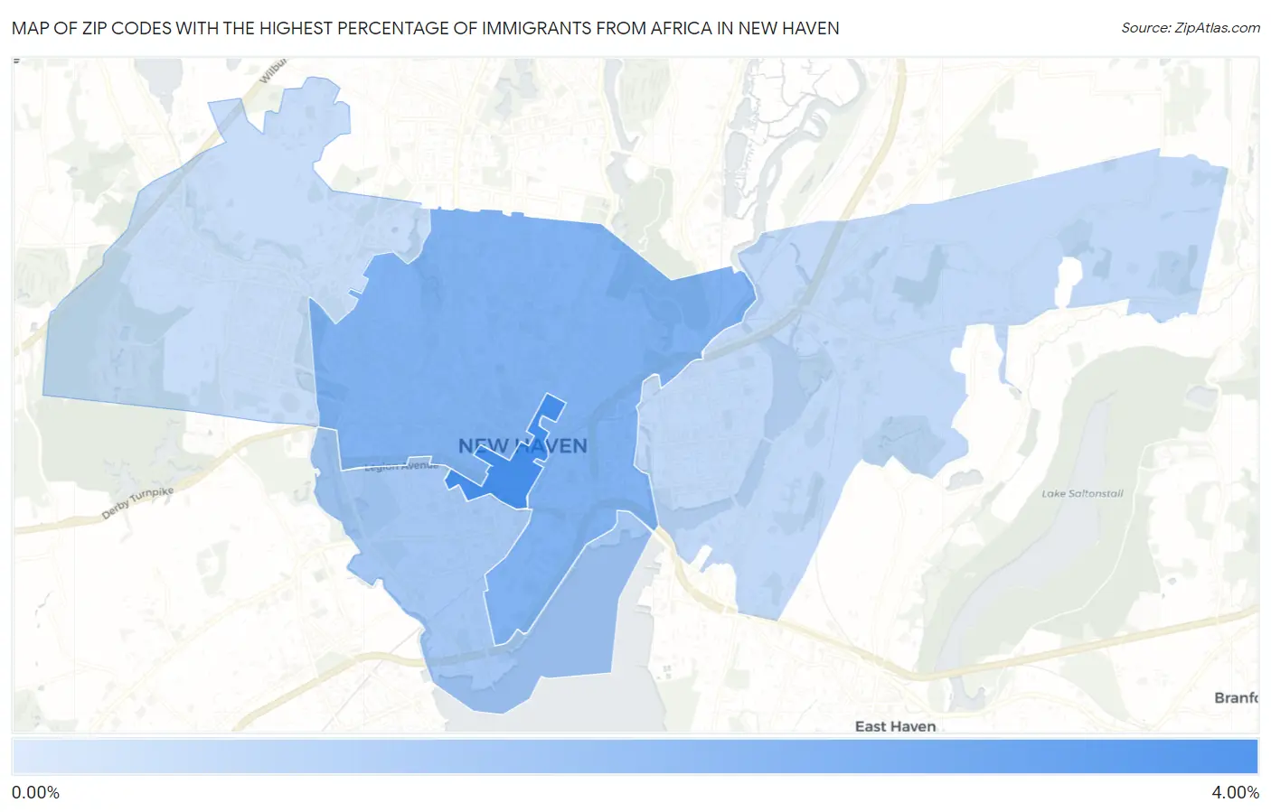 Zip Codes with the Highest Percentage of Immigrants from Africa in New Haven Map