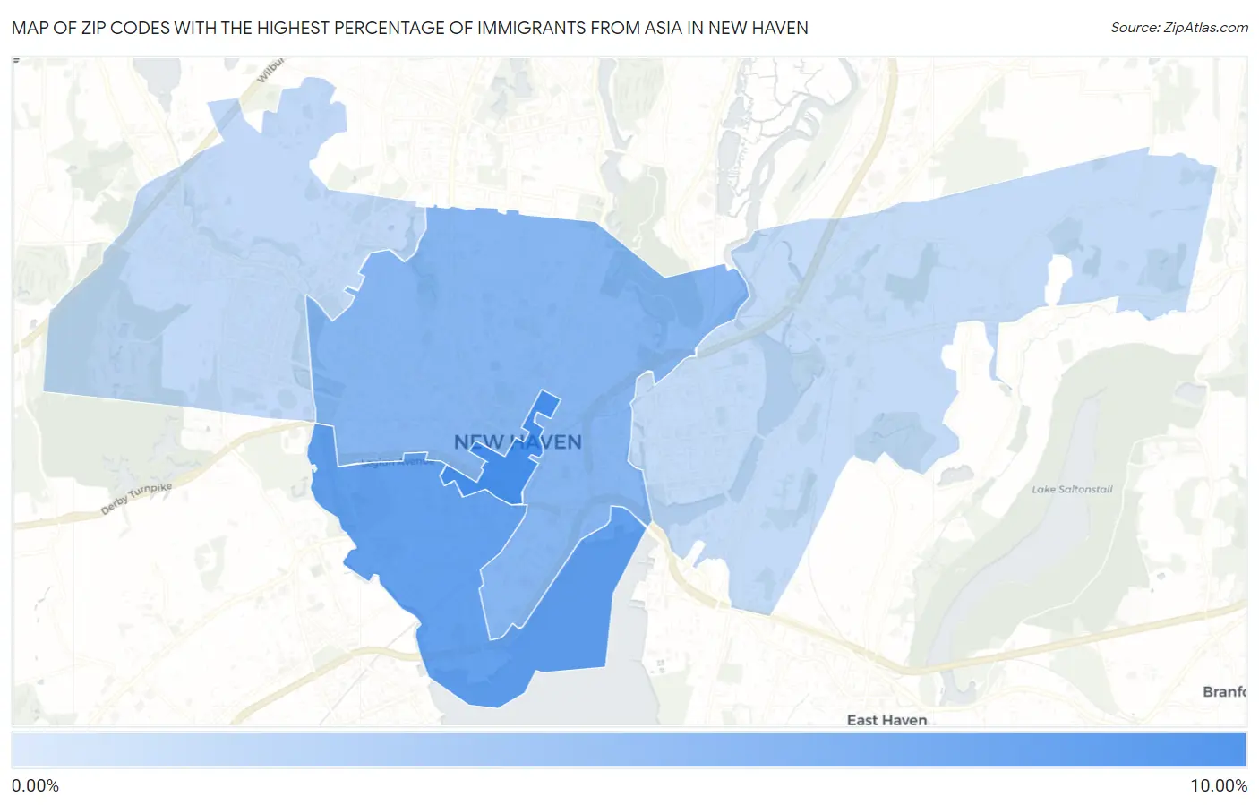 Zip Codes with the Highest Percentage of Immigrants from Asia in New Haven Map