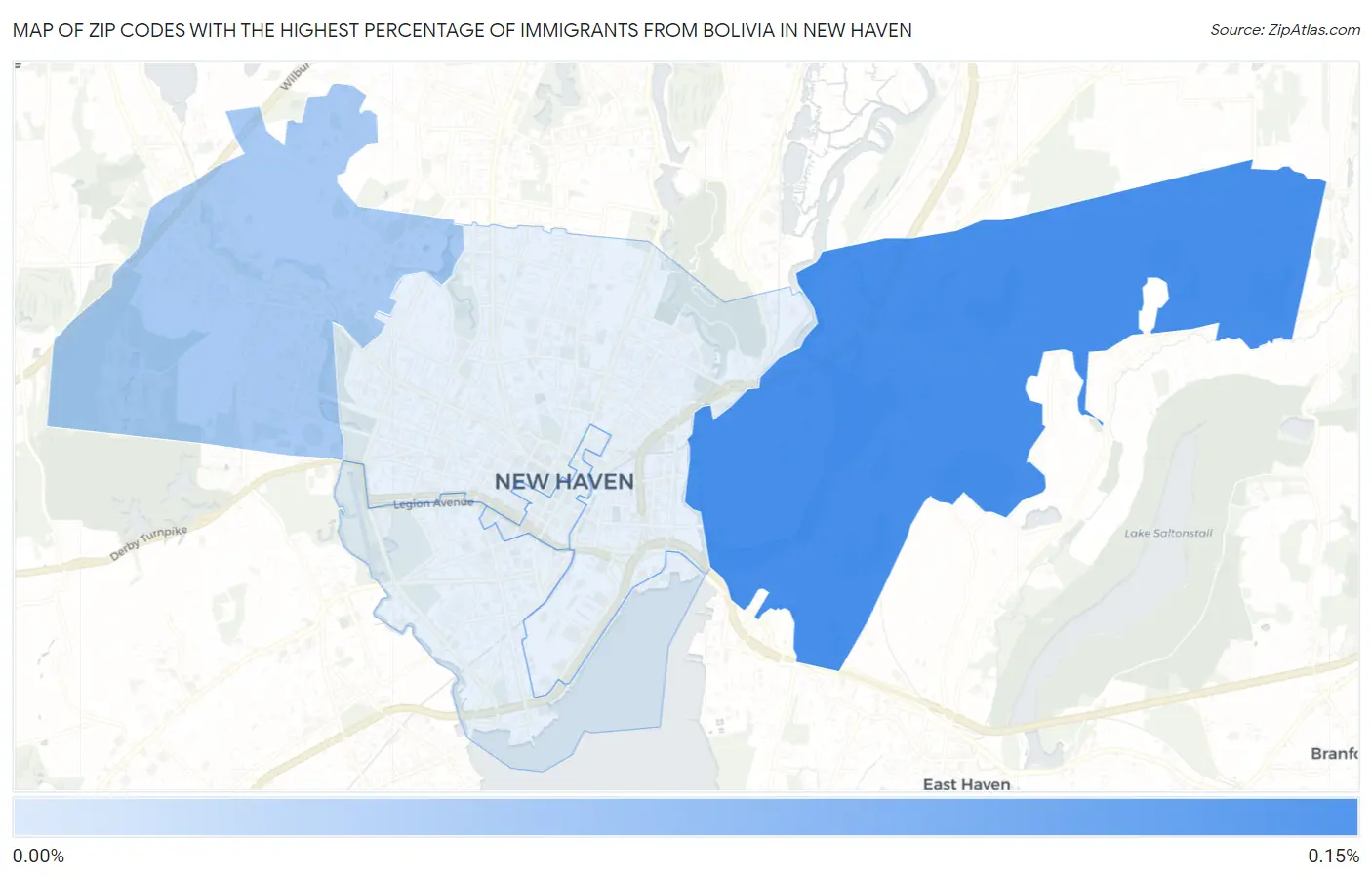 Zip Codes with the Highest Percentage of Immigrants from Bolivia in New Haven Map