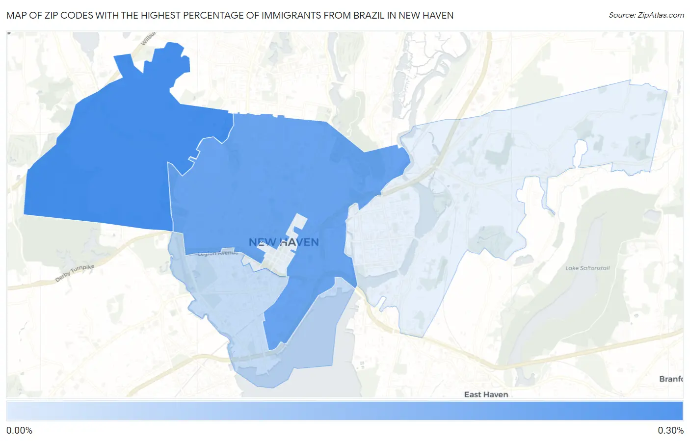 Zip Codes with the Highest Percentage of Immigrants from Brazil in New Haven Map