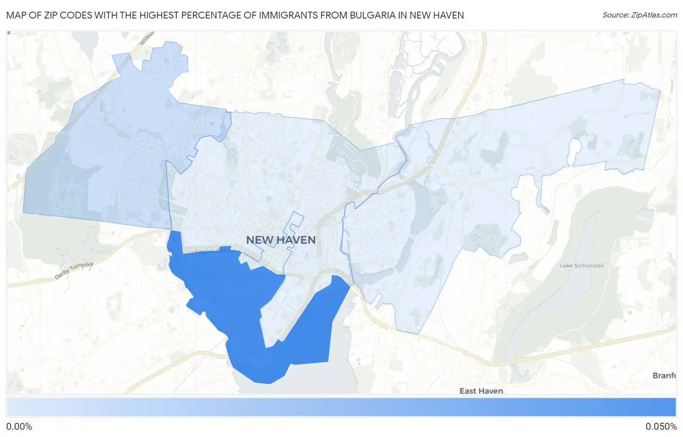 Zip Codes with the Highest Percentage of Immigrants from Bulgaria in New Haven Map