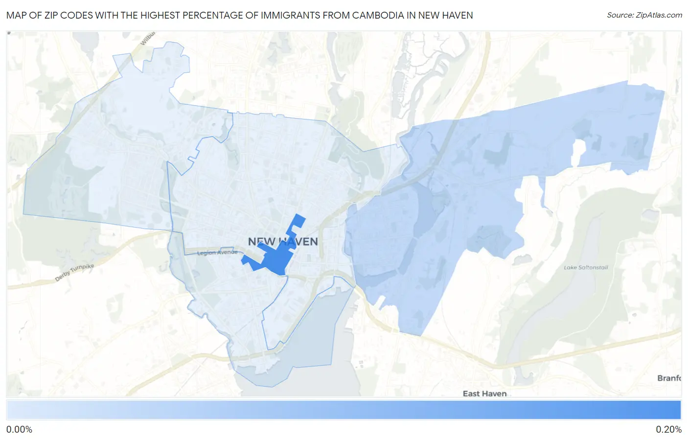 Zip Codes with the Highest Percentage of Immigrants from Cambodia in New Haven Map