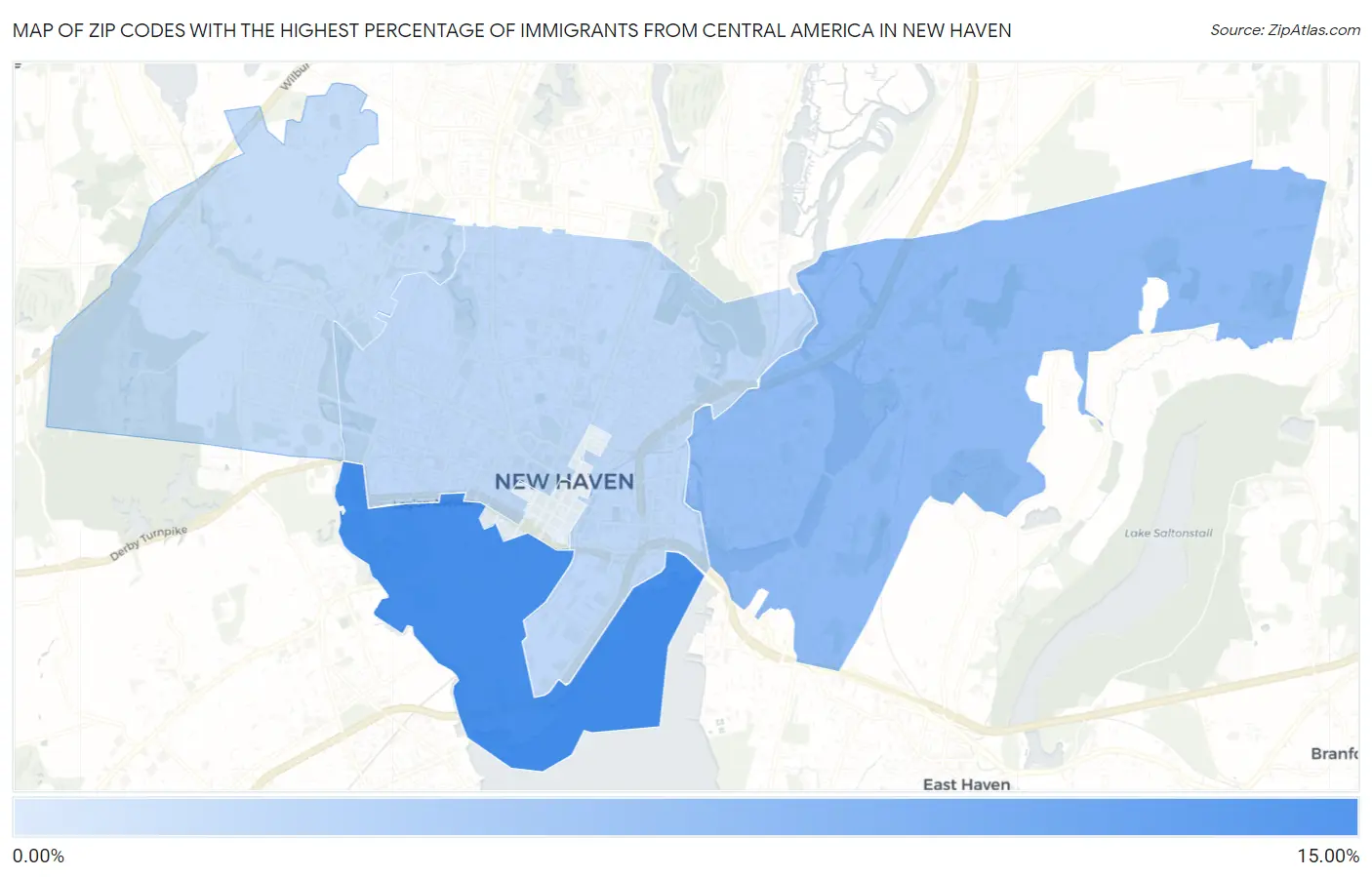 Zip Codes with the Highest Percentage of Immigrants from Central America in New Haven Map