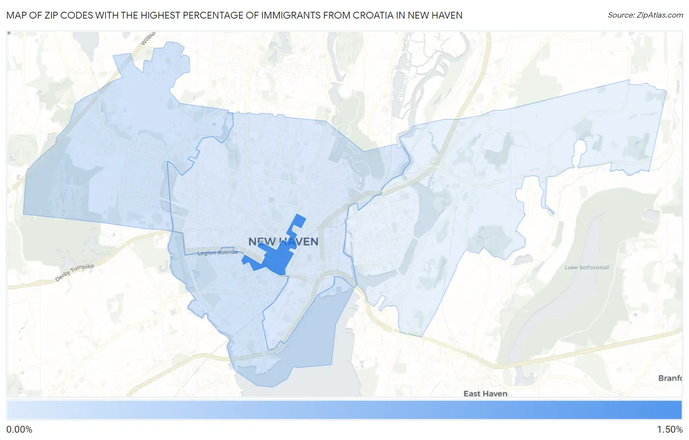 Zip Codes with the Highest Percentage of Immigrants from Croatia in New Haven Map