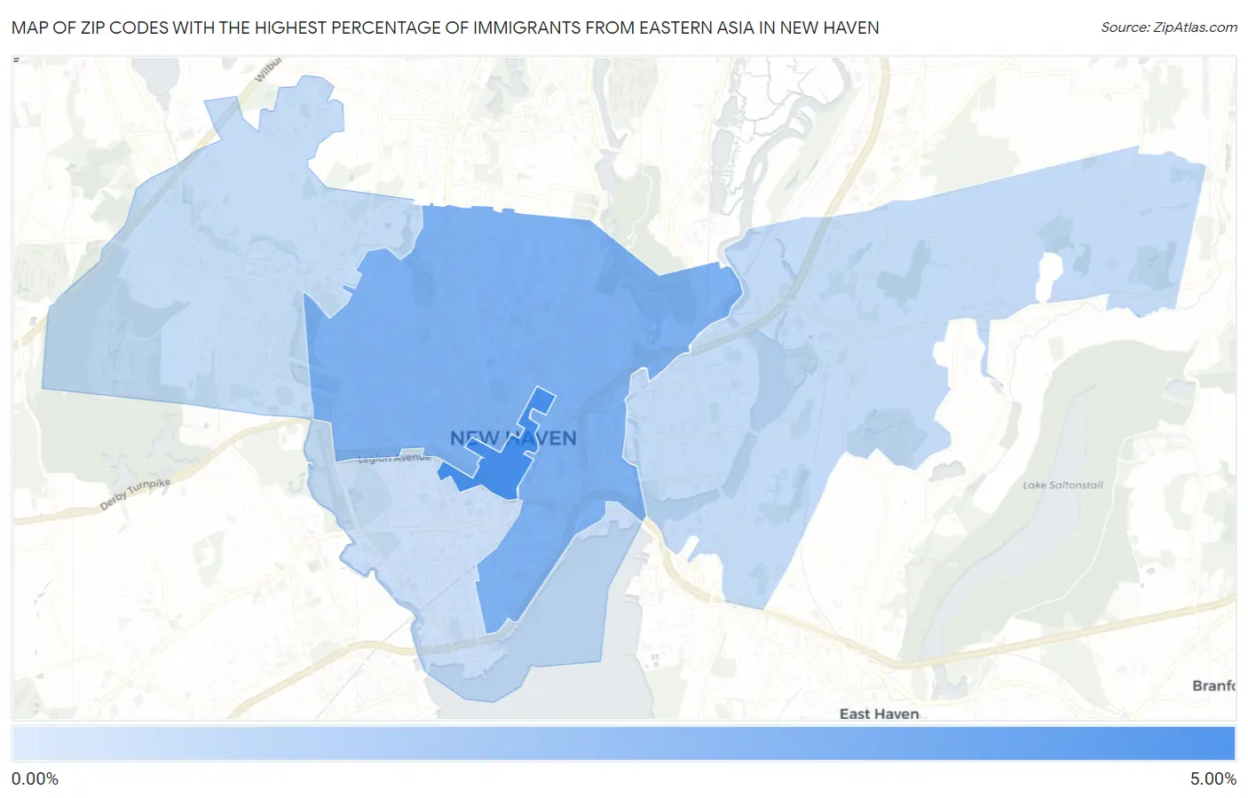 Zip Codes with the Highest Percentage of Immigrants from Eastern Asia in New Haven Map