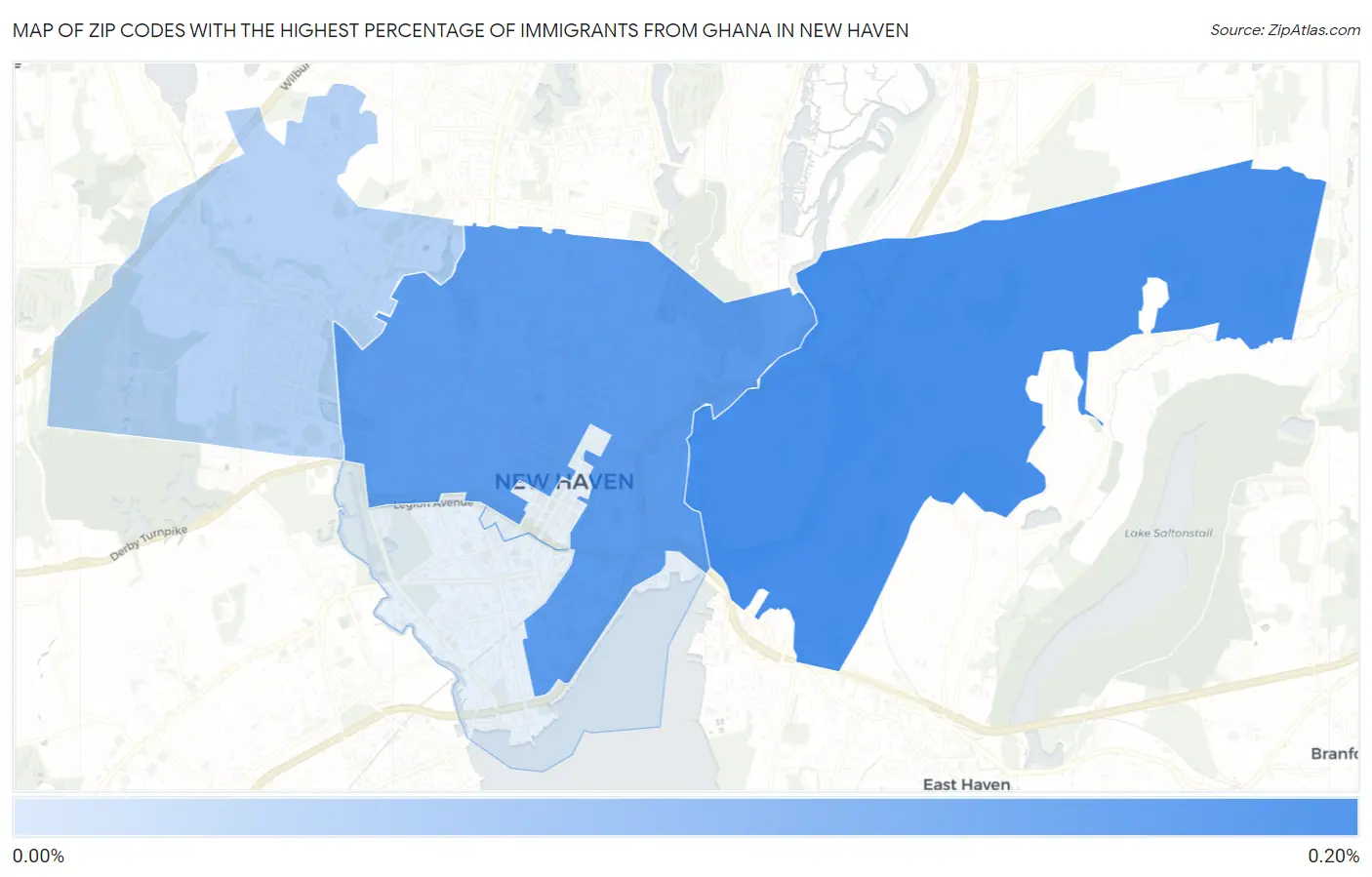 Zip Codes with the Highest Percentage of Immigrants from Ghana in New Haven Map