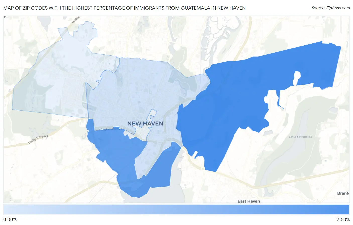 Zip Codes with the Highest Percentage of Immigrants from Guatemala in New Haven Map