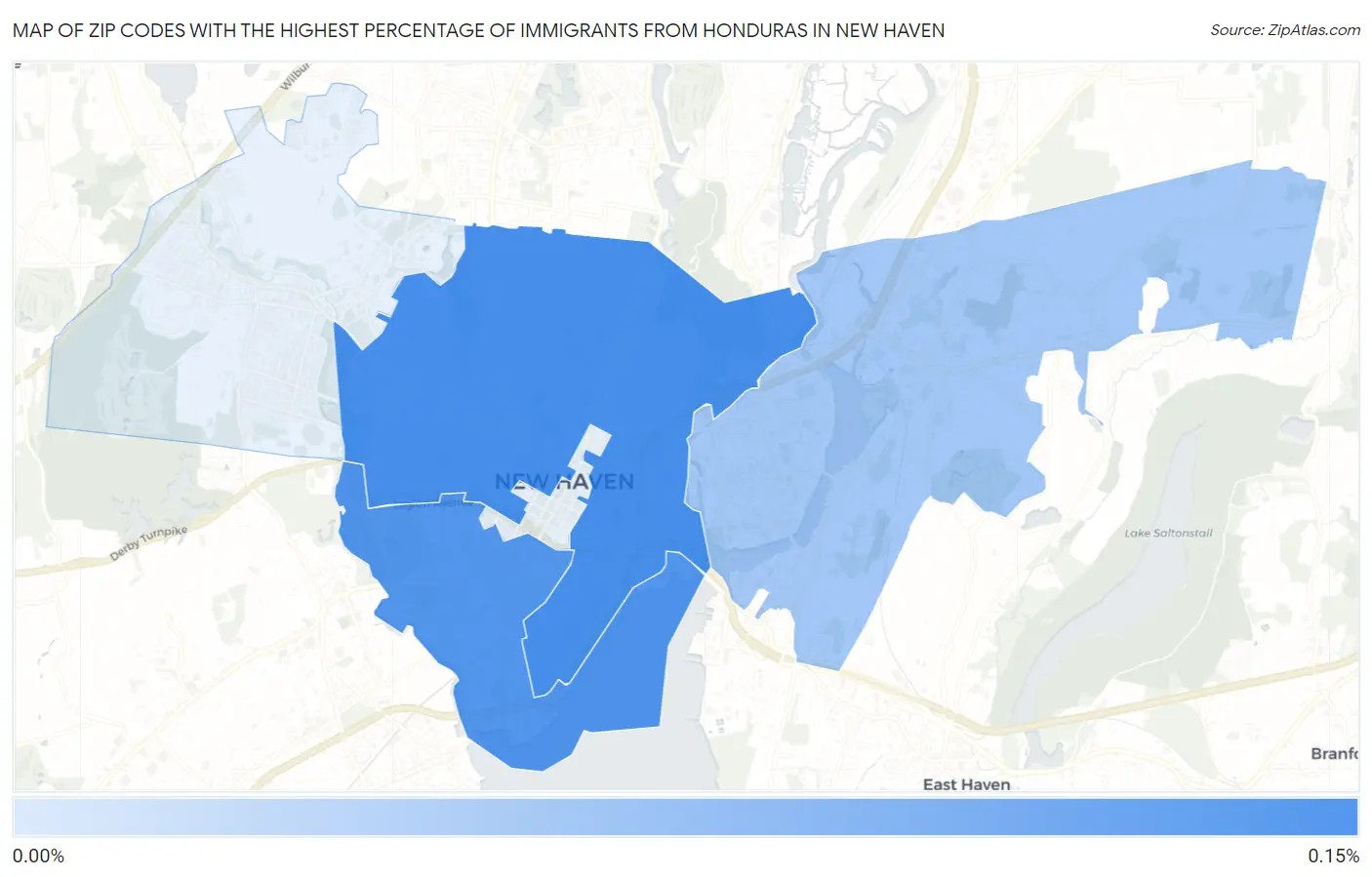 Zip Codes with the Highest Percentage of Immigrants from Honduras in New Haven Map
