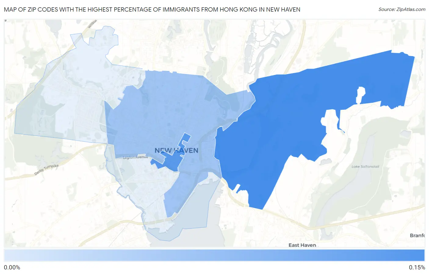 Zip Codes with the Highest Percentage of Immigrants from Hong Kong in New Haven Map
