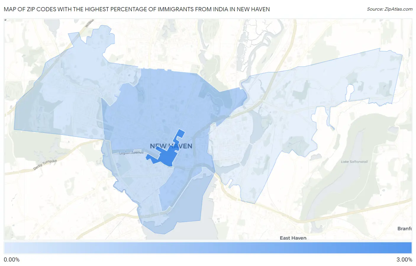 Zip Codes with the Highest Percentage of Immigrants from India in New Haven Map