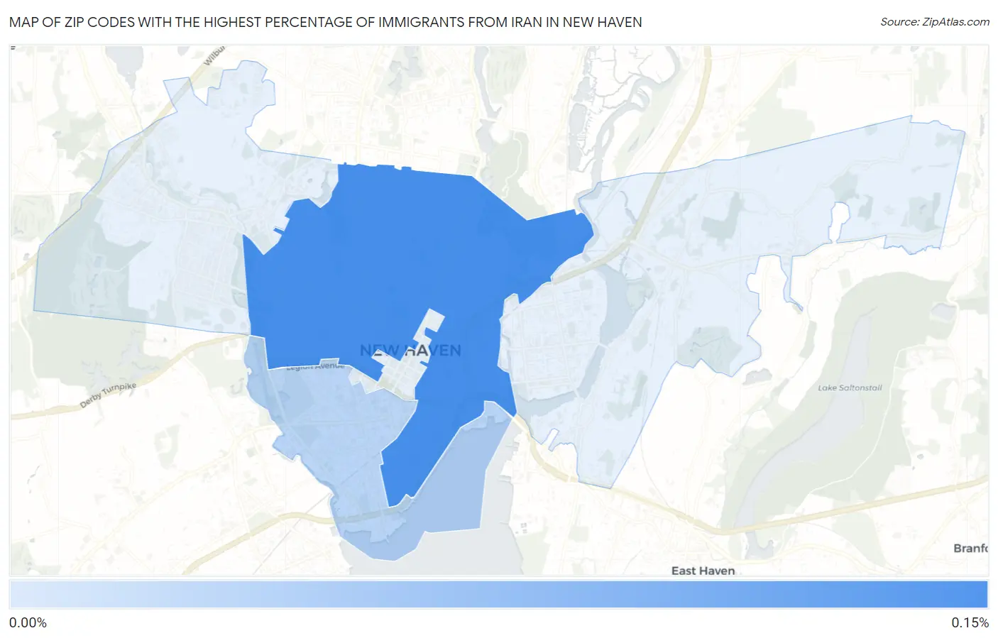 Zip Codes with the Highest Percentage of Immigrants from Iran in New Haven Map