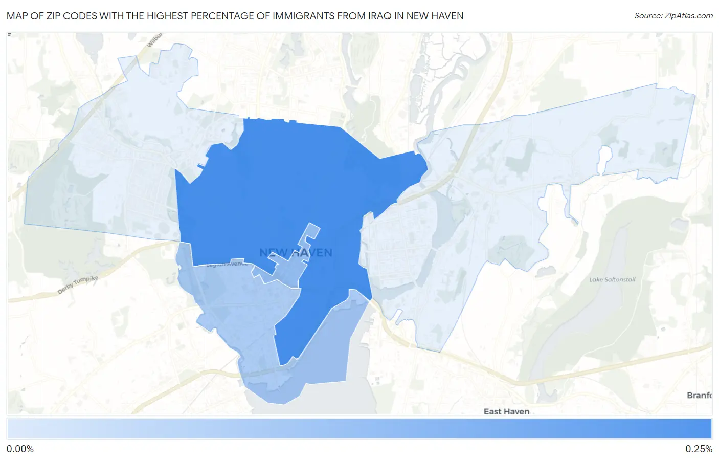 Zip Codes with the Highest Percentage of Immigrants from Iraq in New Haven Map