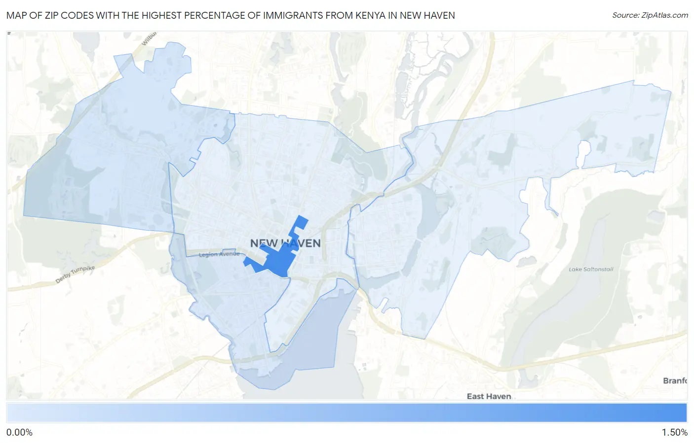 Zip Codes with the Highest Percentage of Immigrants from Kenya in New Haven Map