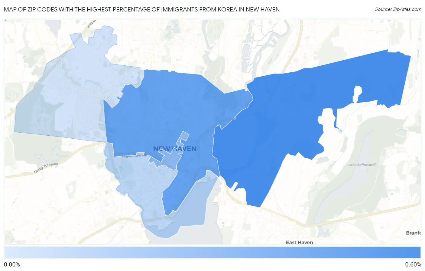Zip Codes with the Highest Percentage of Immigrants from Korea in New Haven Map