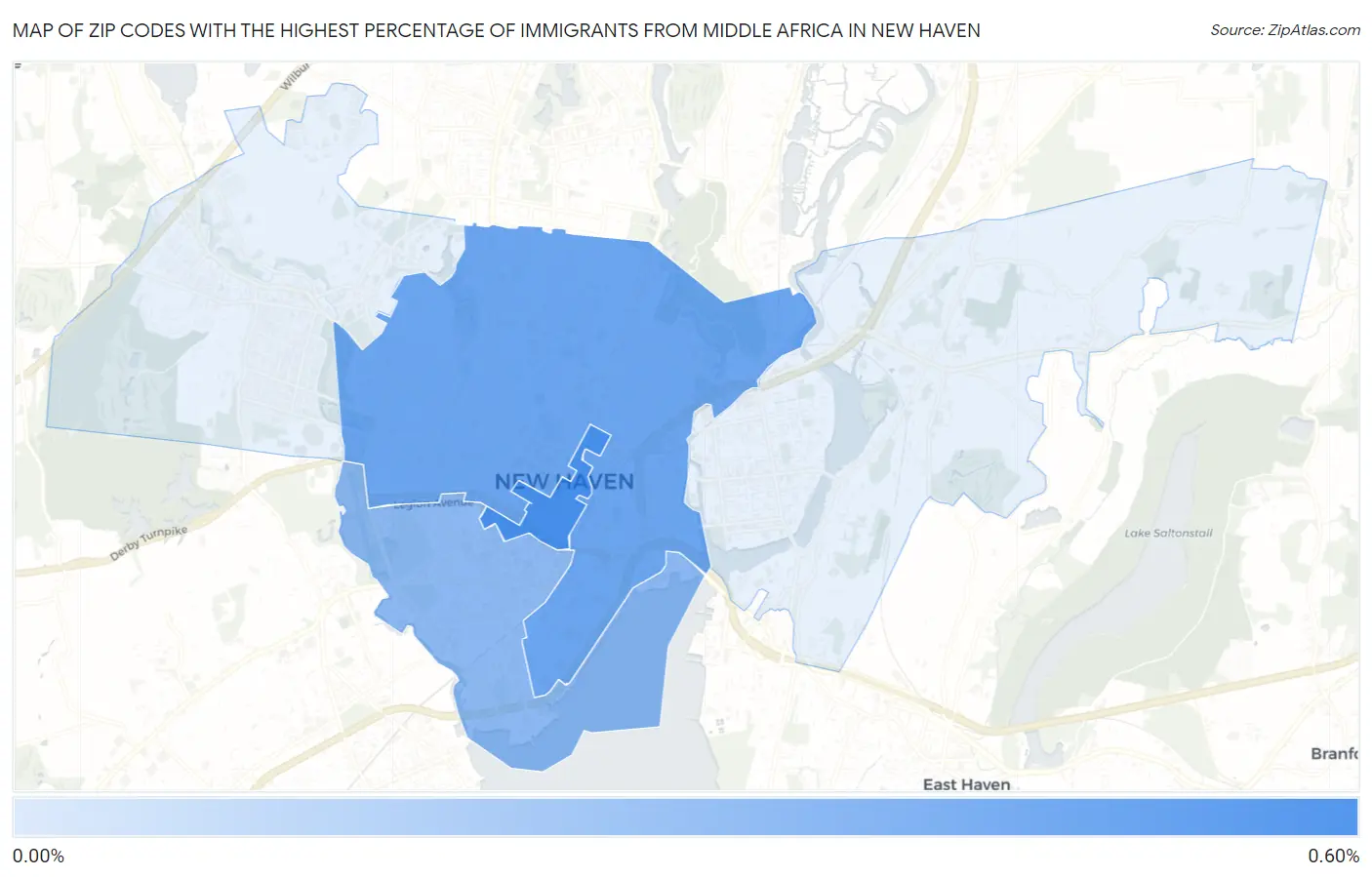 Zip Codes with the Highest Percentage of Immigrants from Middle Africa in New Haven Map