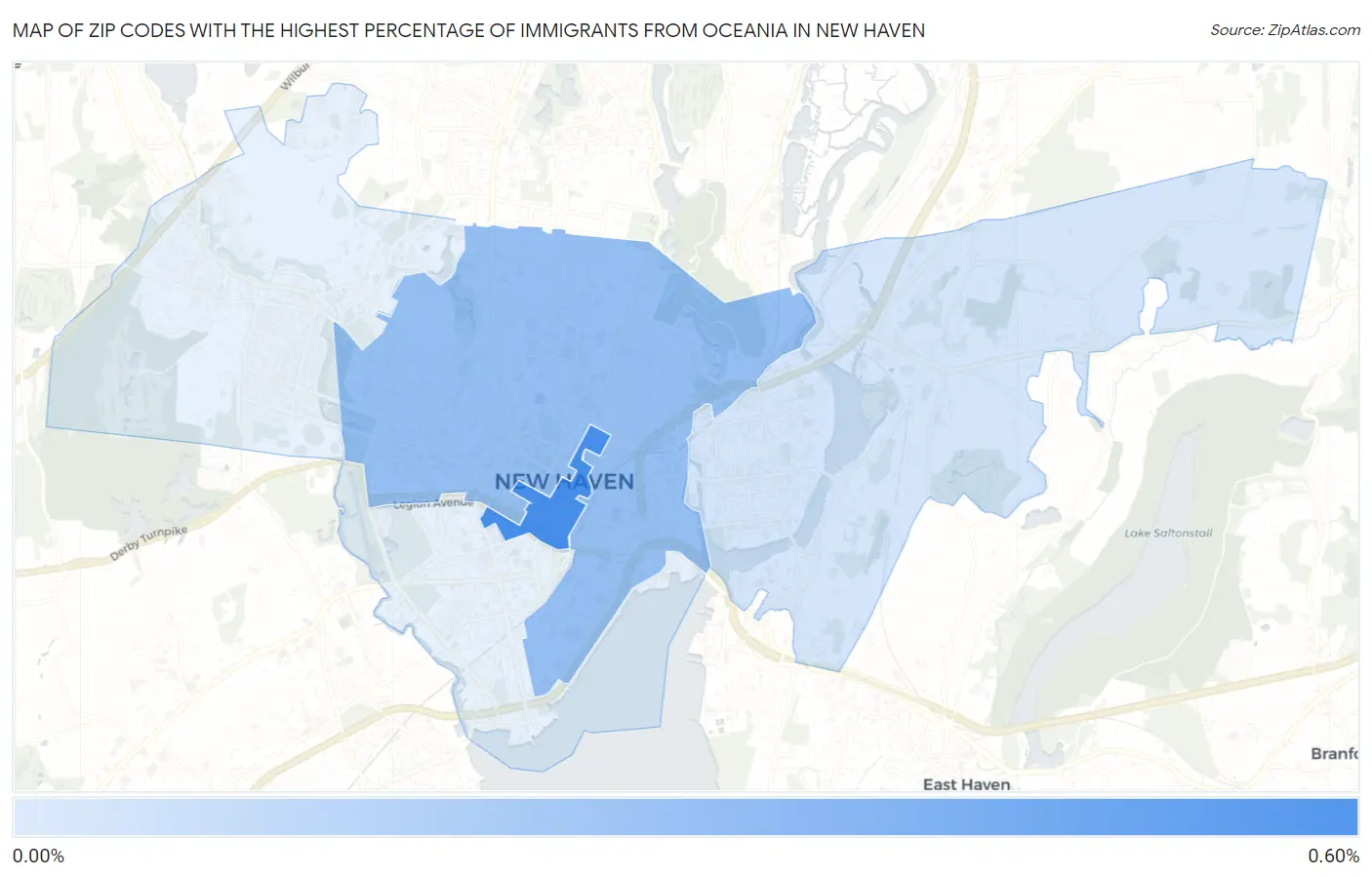 Zip Codes with the Highest Percentage of Immigrants from Oceania in New Haven Map