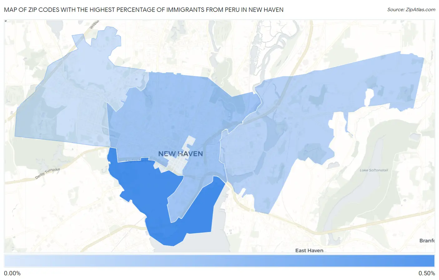 Zip Codes with the Highest Percentage of Immigrants from Peru in New Haven Map