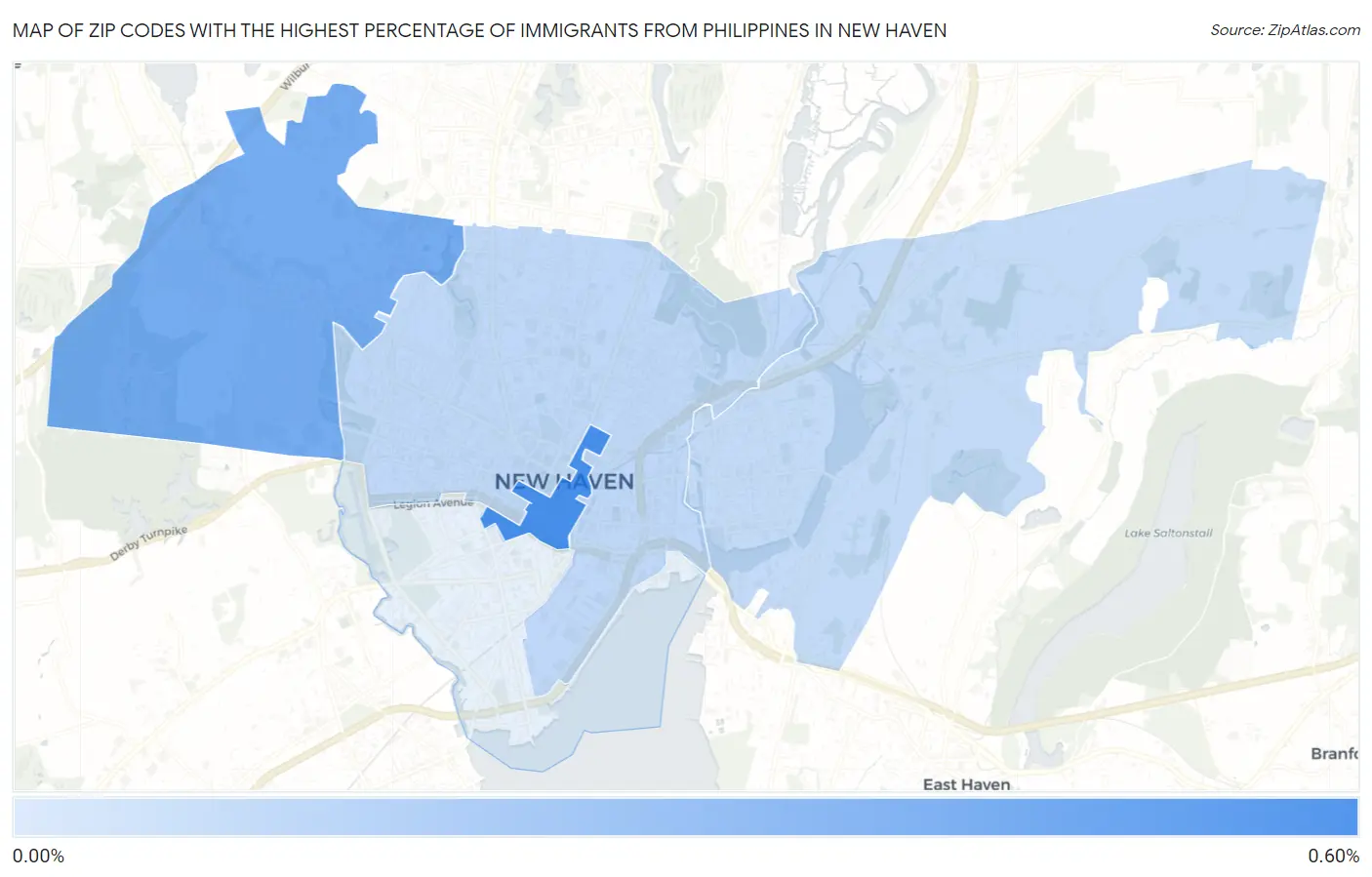 Zip Codes with the Highest Percentage of Immigrants from Philippines in New Haven Map