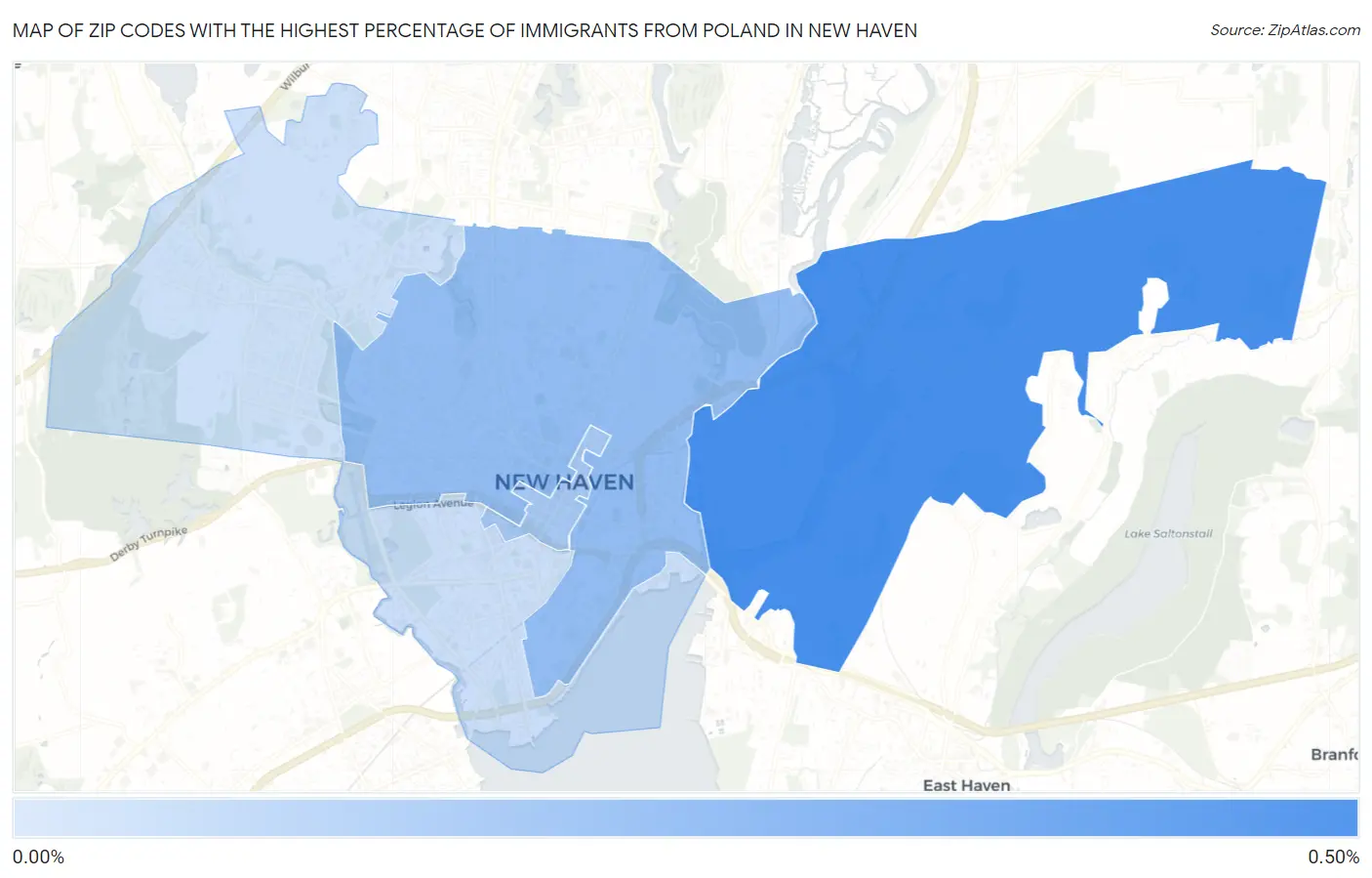 Zip Codes with the Highest Percentage of Immigrants from Poland in New Haven Map