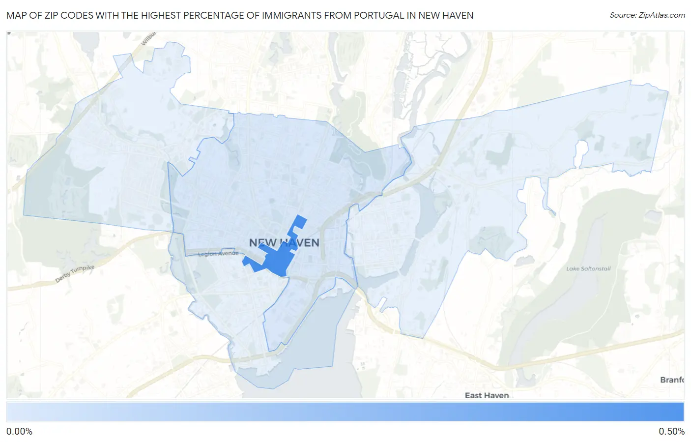Zip Codes with the Highest Percentage of Immigrants from Portugal in New Haven Map