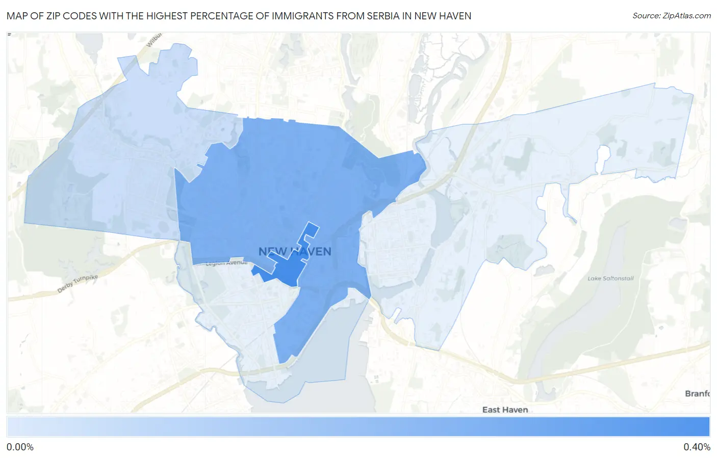 Zip Codes with the Highest Percentage of Immigrants from Serbia in New Haven Map