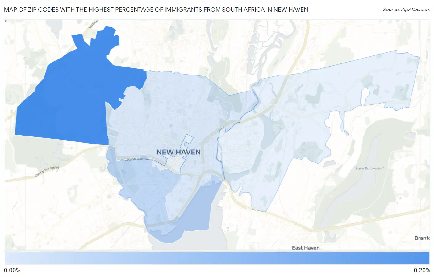 Zip Codes with the Highest Percentage of Immigrants from South Africa in New Haven Map