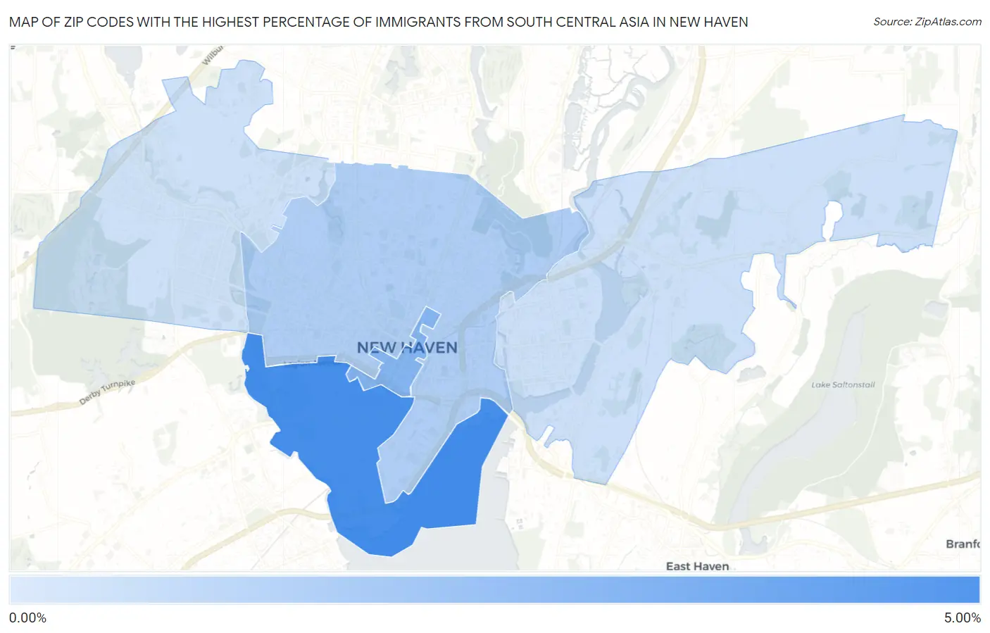 Zip Codes with the Highest Percentage of Immigrants from South Central Asia in New Haven Map