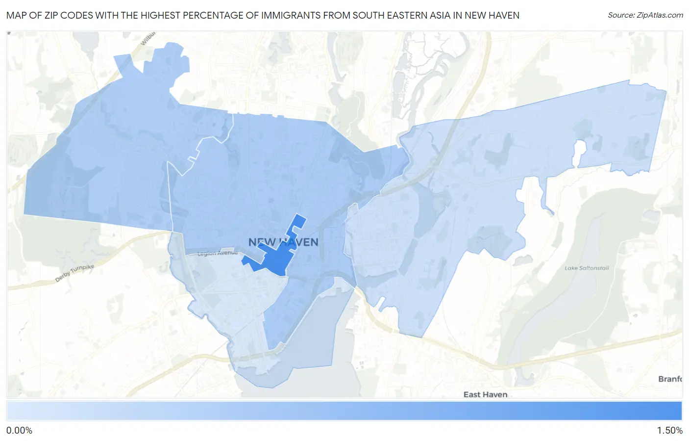 Zip Codes with the Highest Percentage of Immigrants from South Eastern Asia in New Haven Map