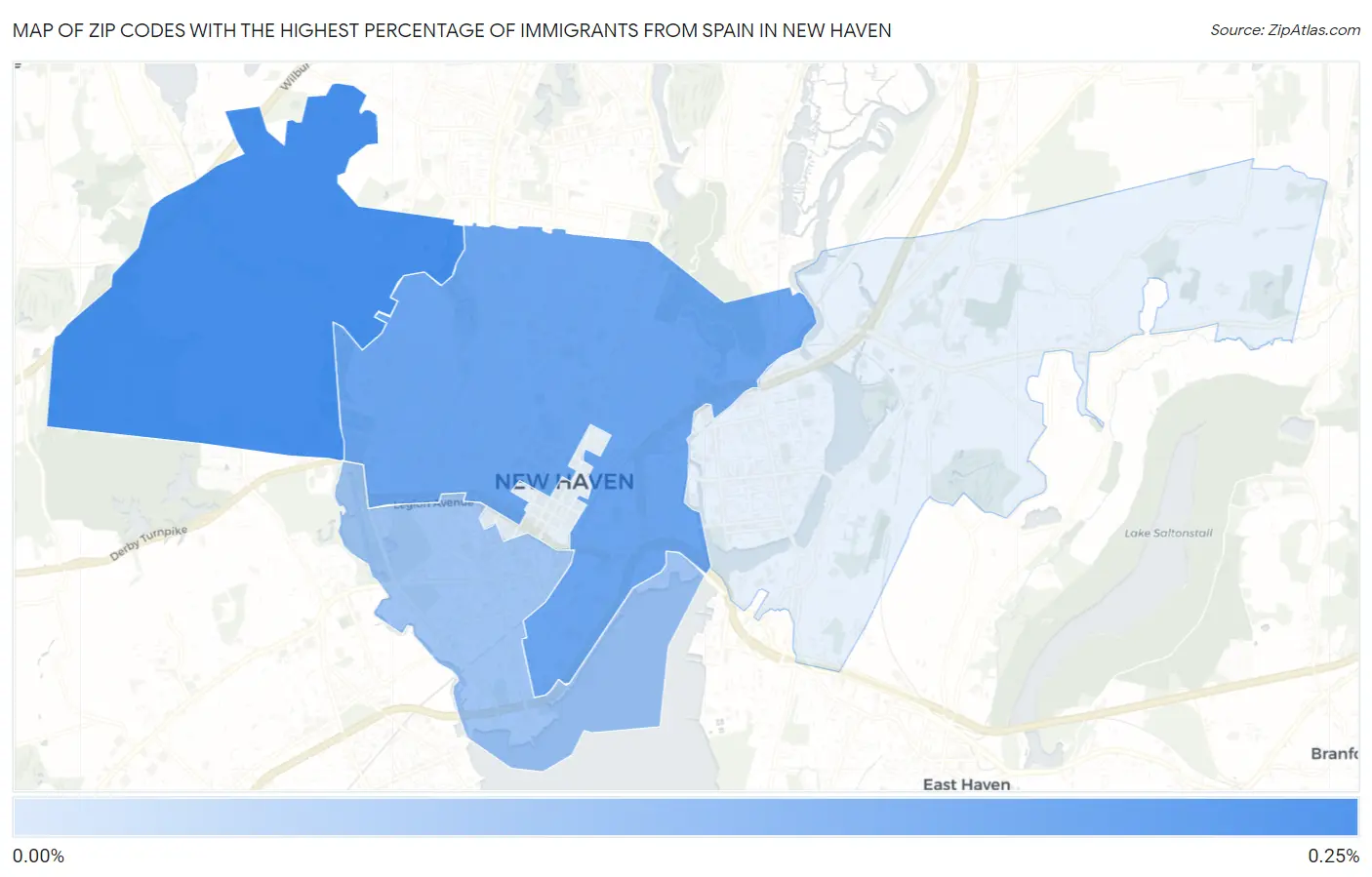 Zip Codes with the Highest Percentage of Immigrants from Spain in New Haven Map