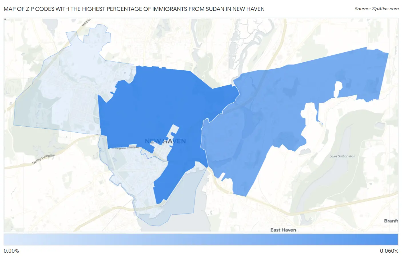 Zip Codes with the Highest Percentage of Immigrants from Sudan in New Haven Map