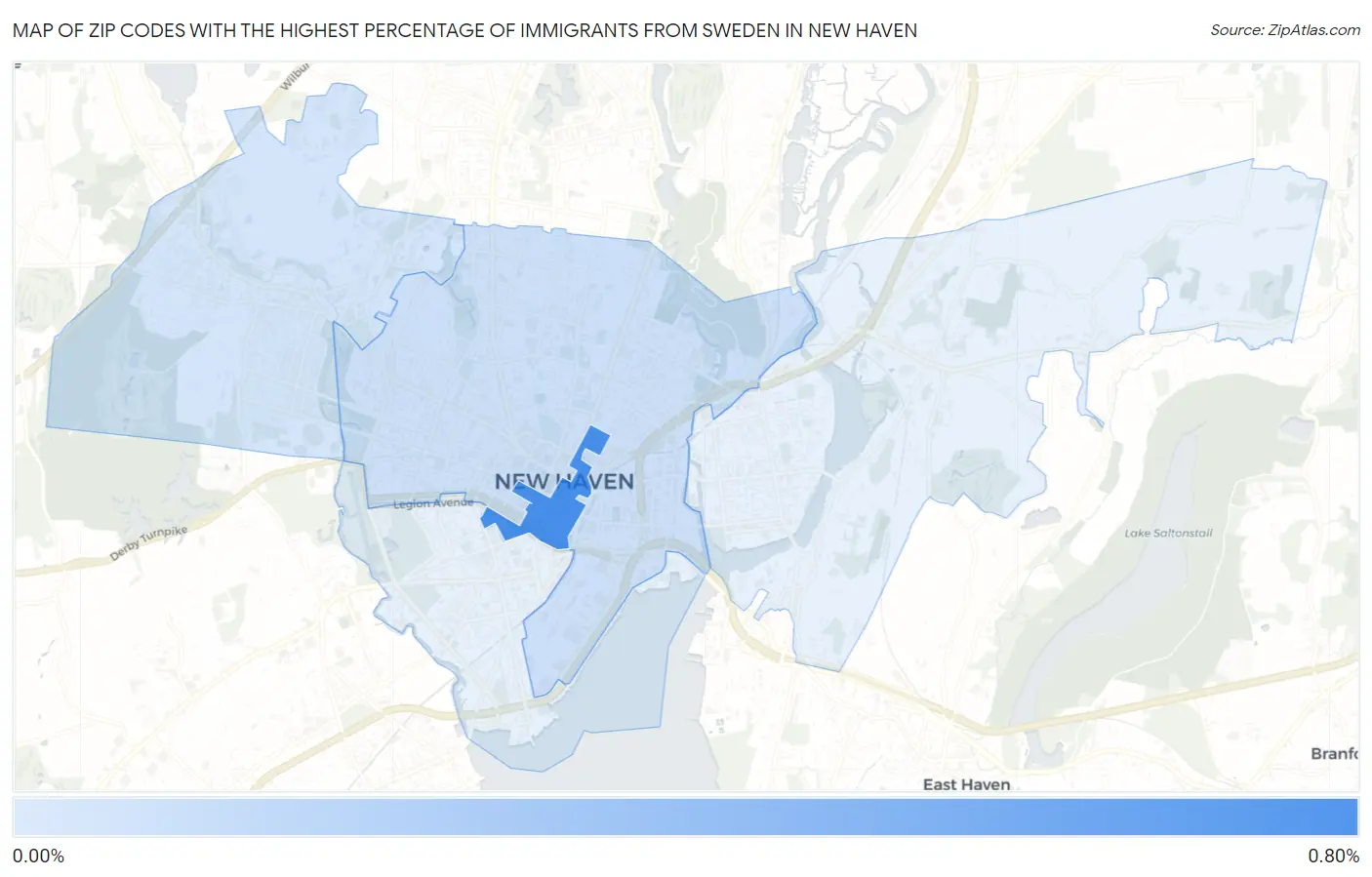 Zip Codes with the Highest Percentage of Immigrants from Sweden in New Haven Map