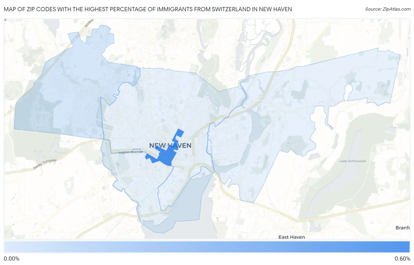 Zip Codes with the Highest Percentage of Immigrants from Switzerland in New Haven Map