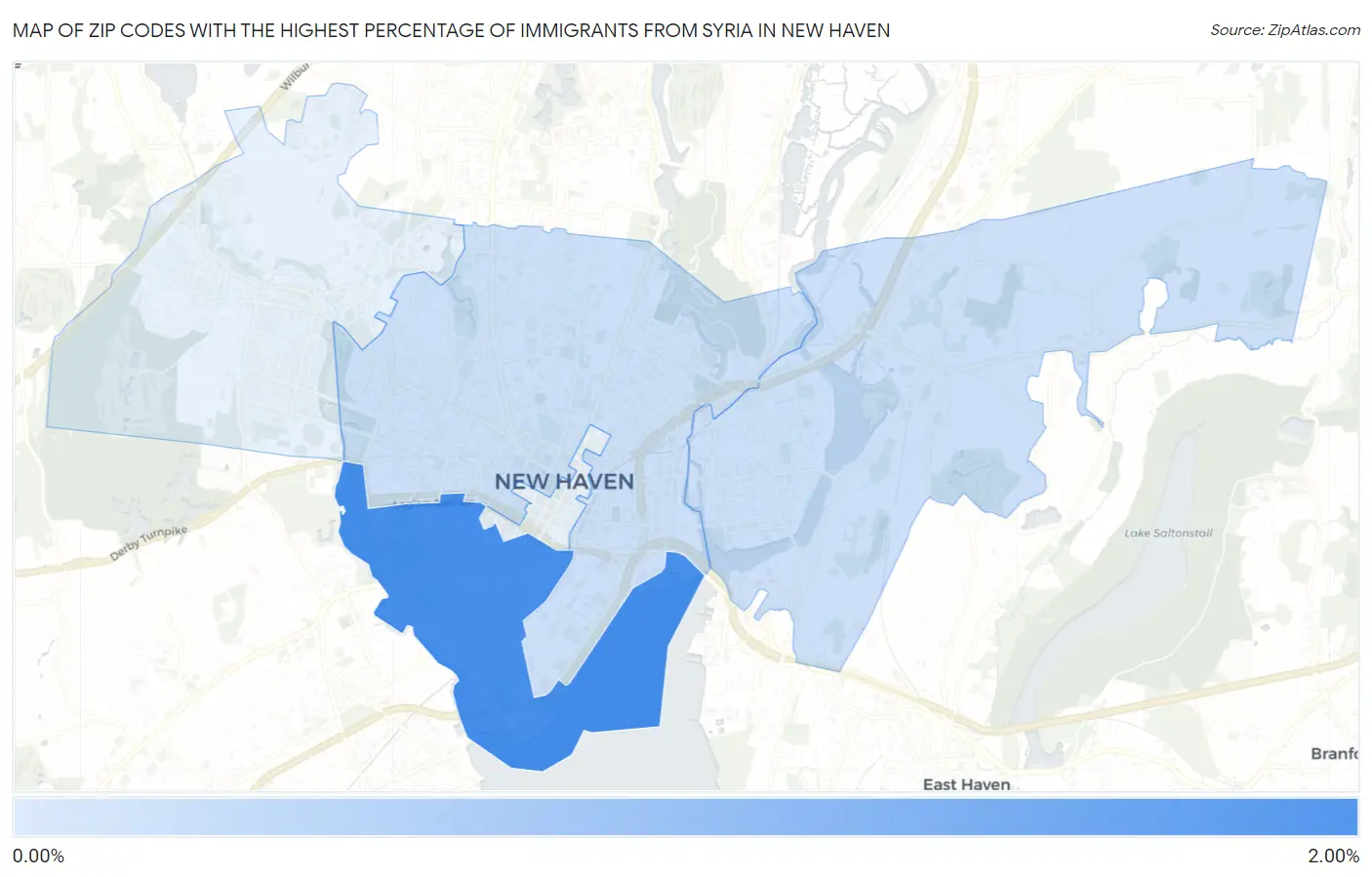 Zip Codes with the Highest Percentage of Immigrants from Syria in New Haven Map